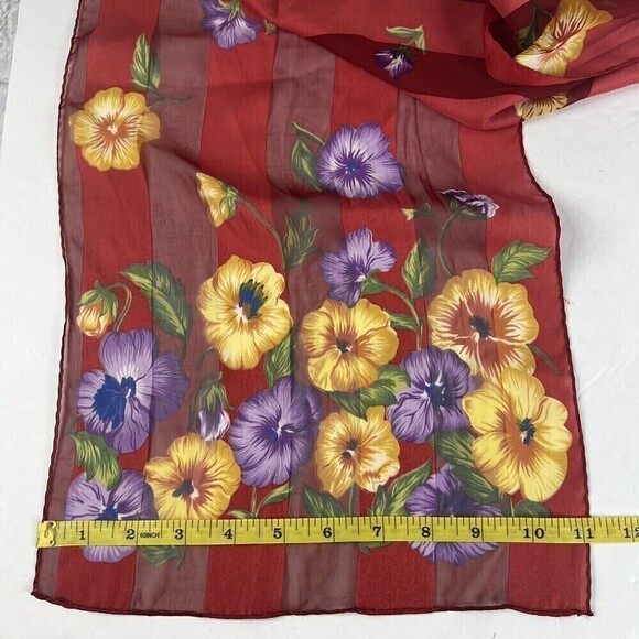 Vintage ELAINE GOLD Scarf Red Floral Poly Chiffon Rectangle Scarf 11"x 52" - Picture 7 of 10